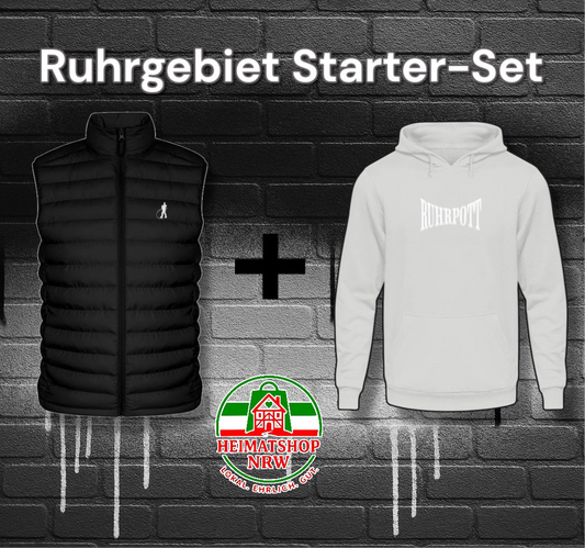 Ruhrgebiet Bekleidung Weste und Pullover mit Warmwalzer Figur und Ruhrpott Aufschrift 